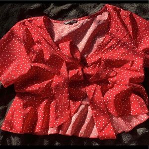 Cute red tie shirt from shein! size s/xs runs a little big but nothing major!